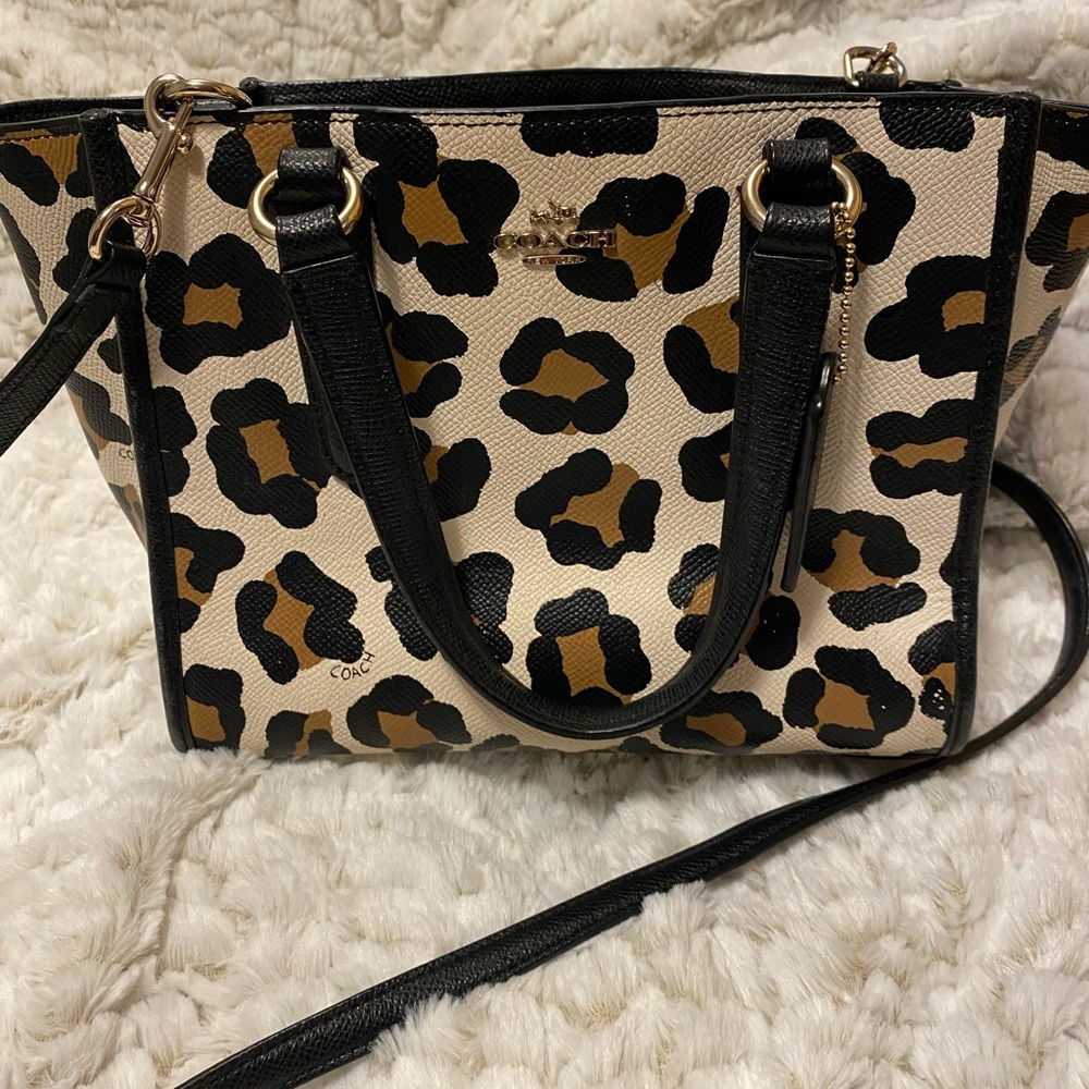 Coach leopard print satchel hand or crossbody bag